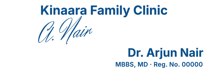Seal and signature of Dr. Arjun Nair