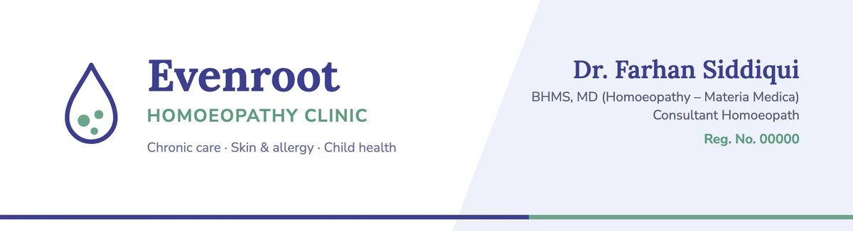 Letterhead header of Evenroot Homoeopathy Clinic