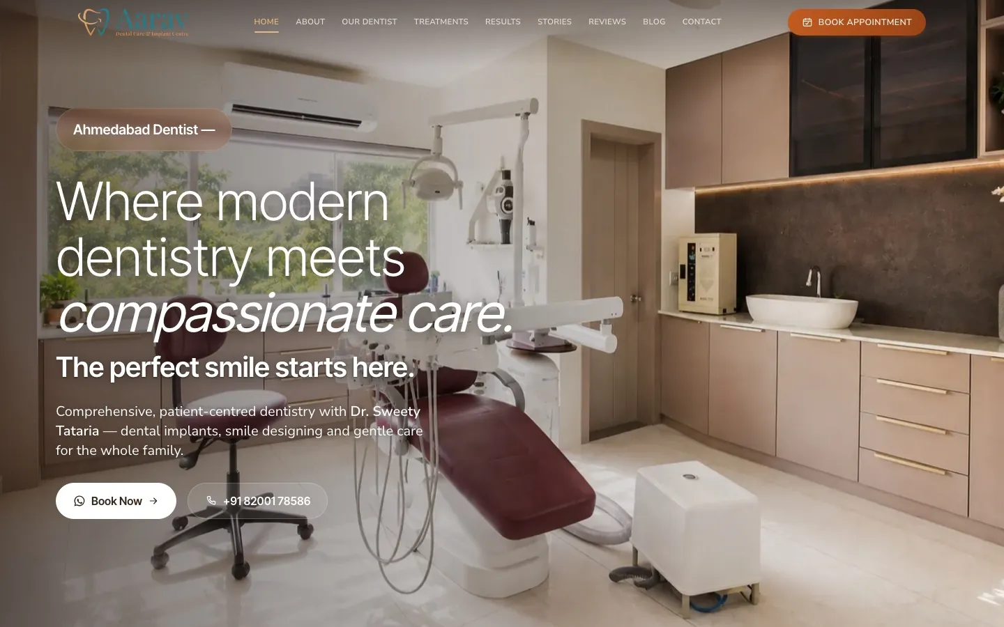 Aarav Dental Care website, home page