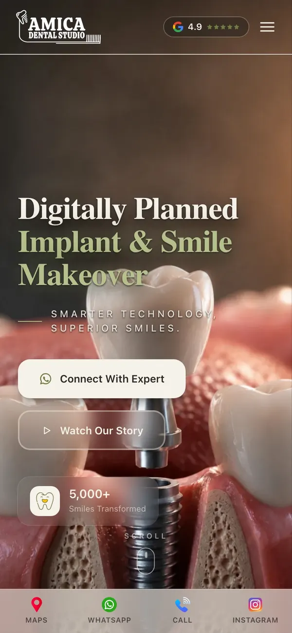 Amica Dental Studio website on a phone