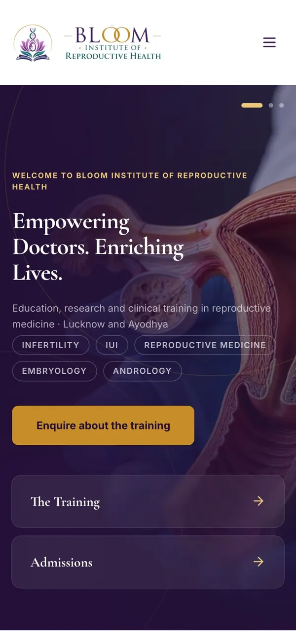 Bloom Institute of Reproductive Health website on a phone