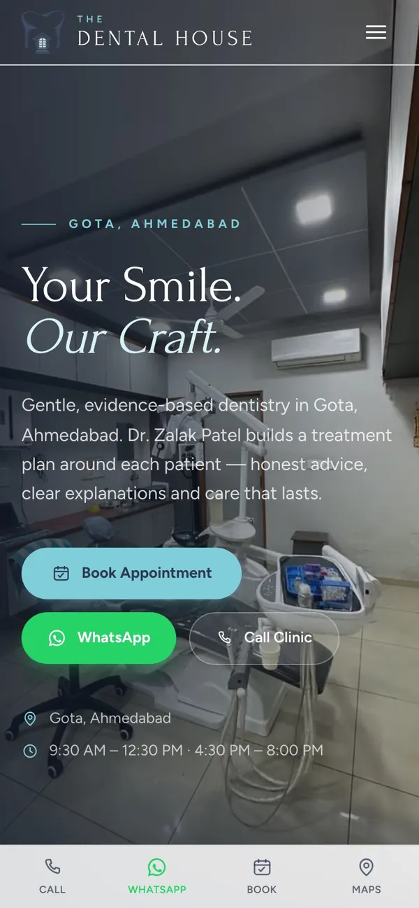 The Dental House website on a phone