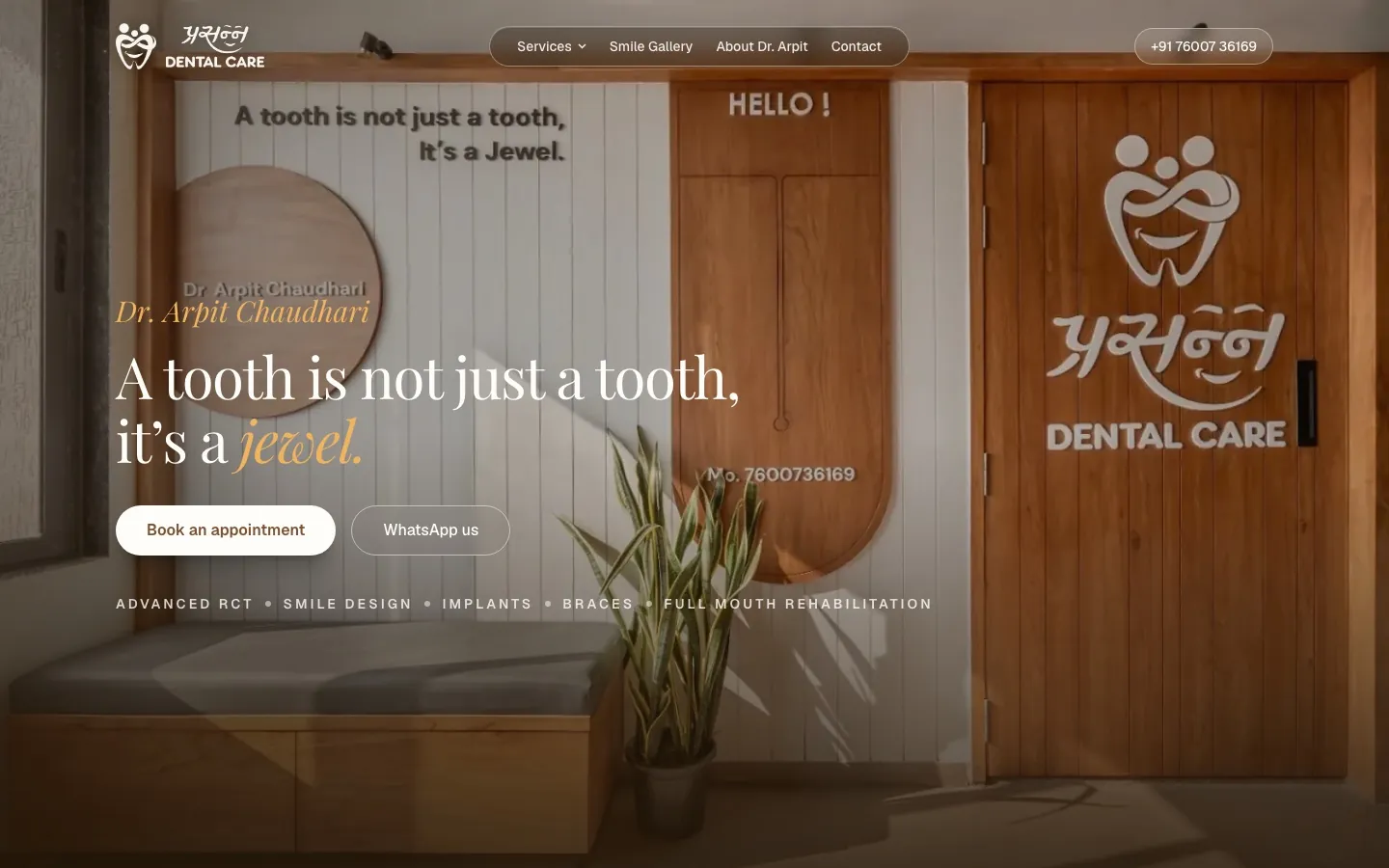 Prasanna Dental Care website, home page