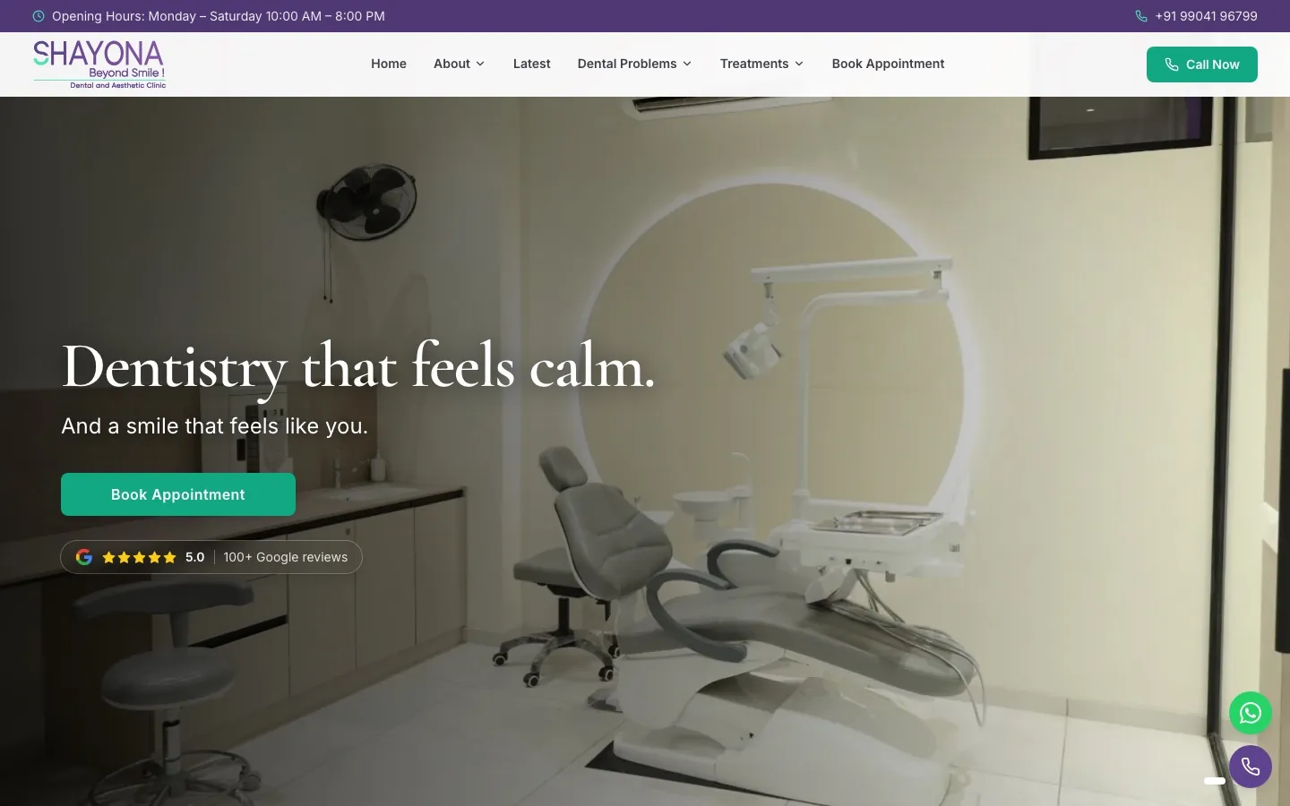 Shayona Dental website, home page