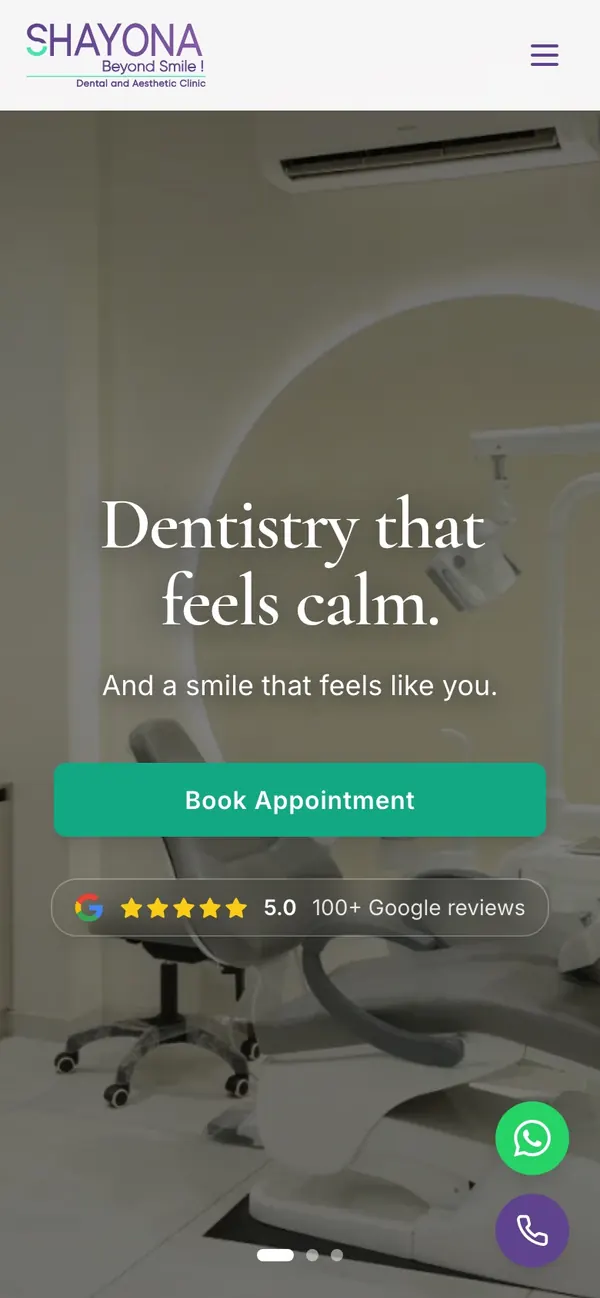 Shayona Dental website on a phone