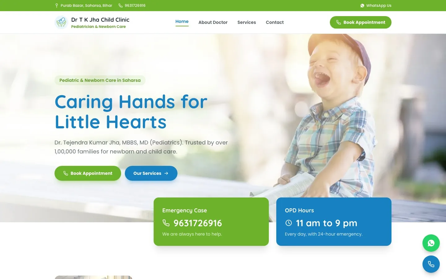 Dr T K Jha Child Clinic website, home page